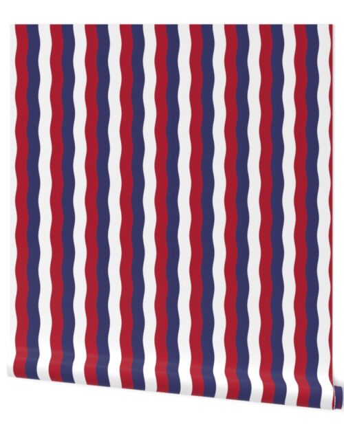 USA Red White and blue 1 inch Scalloped Vertical Waves Wallpaper