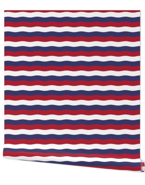 USA Red White and blue 1 inch Scalloped Horizontal Waves Wallpaper