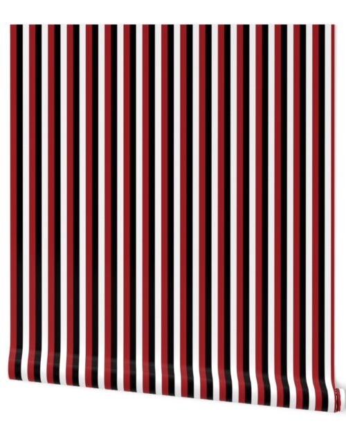 One Inch Vertical Crimson, Black and White IH School Colors Stripes Wallpaper