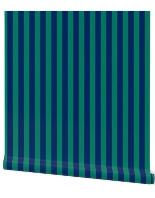 One Inch Vertical Blue and Green FC School Colors Stripes Wallpaper