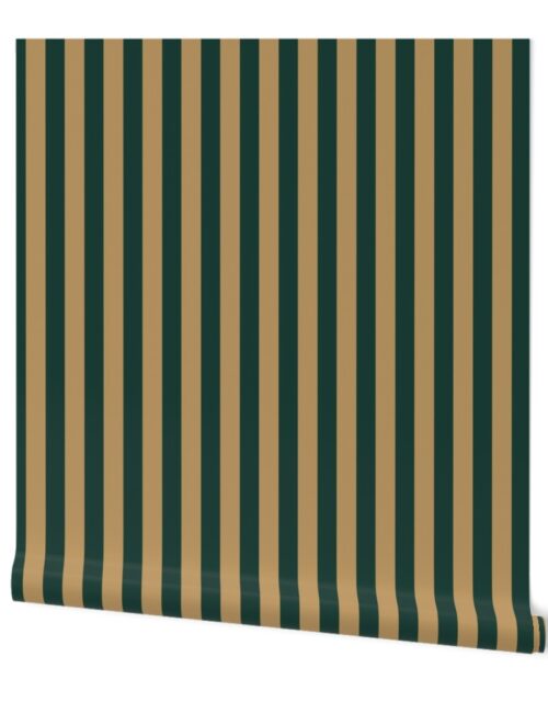 One Inch Vertical Gold and Green AD School Colors Stripes Wallpaper