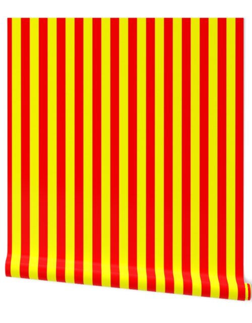 One Inch Vertical Red and Yellow School Colors Stripes Wallpaper