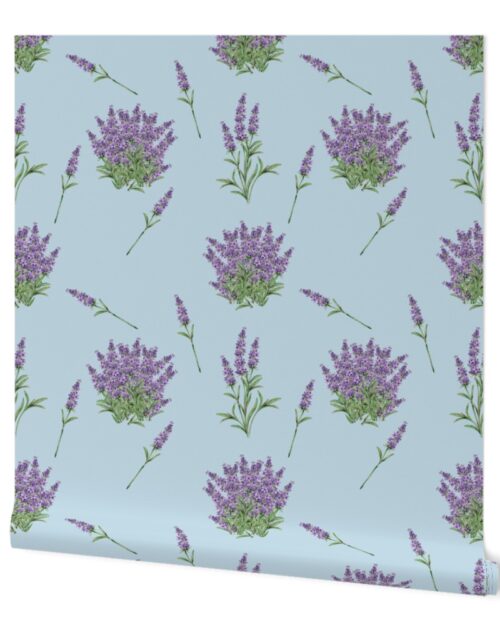 Lavender Floral Sprig  on Sky Blue Wallpaper