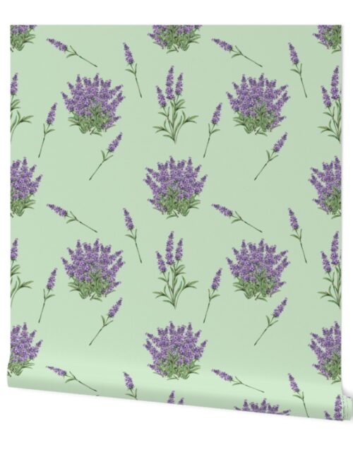 Lavender Floral Sprig  on Mint Wallpaper