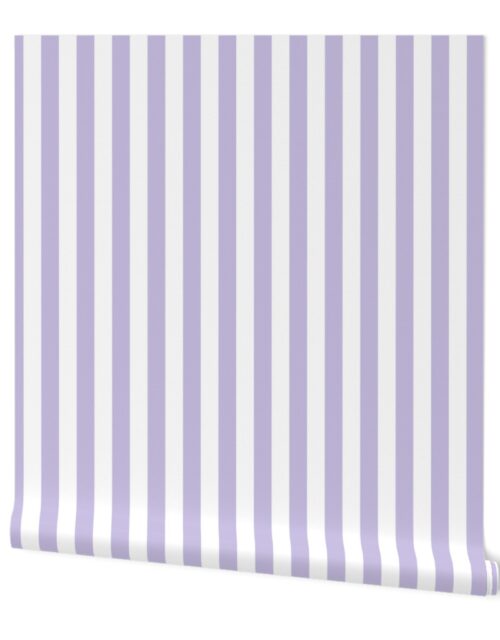 One Inch Beach Hut Stripes in Springtime Lavender and White Wallpaper