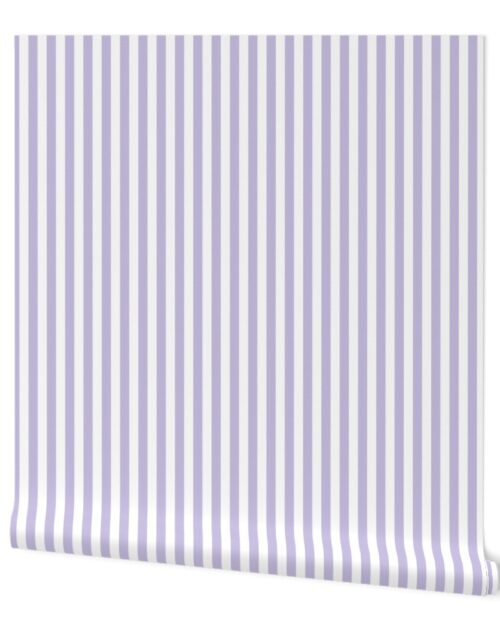 Half Inch 1/2″ Picnic Stripes in Springtime Lavender and White Wallpaper