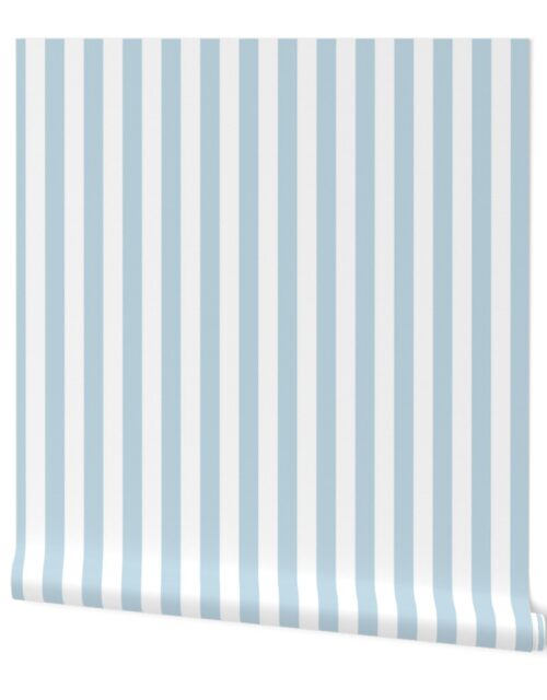 One Inch Beach Hut Stripes in Springtime Sky Blue and White Wallpaper