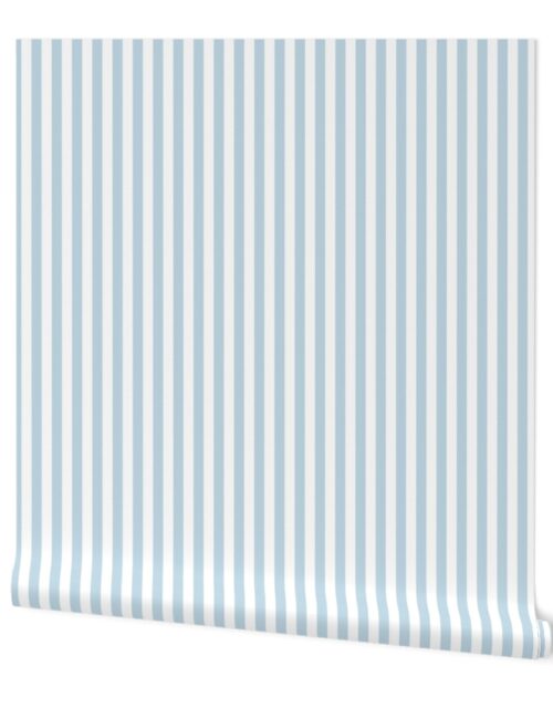 Half Inch 1/2″ Picnic Stripes in Springtime Sky Blue and White Wallpaper