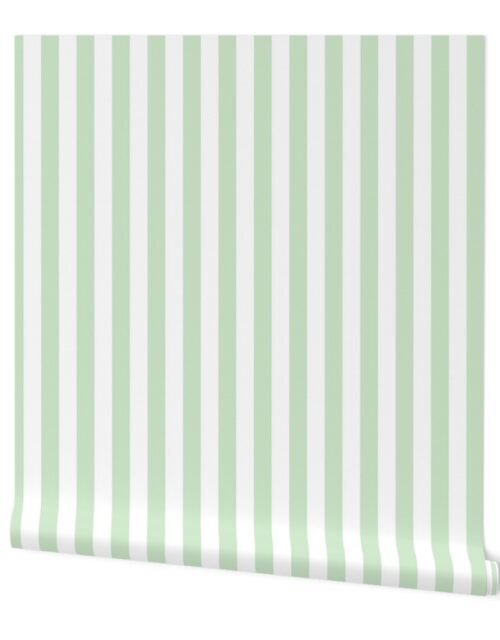 One Inch Beach Hut Stripes in Springtime Mint and White Wallpaper