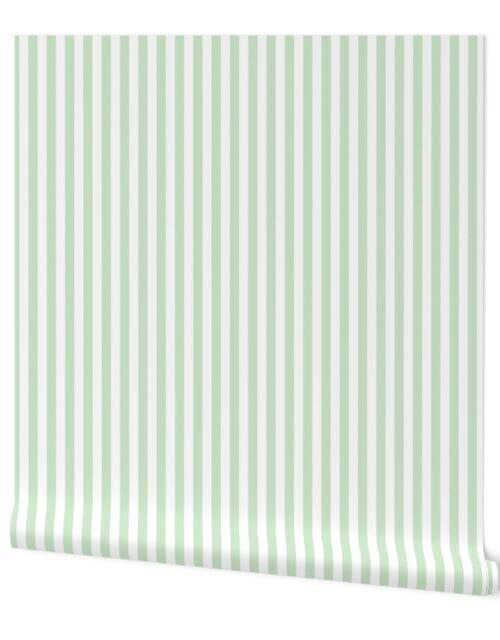 Half Inch 1/2″ Picnic Stripes in Springtime Mint and White Wallpaper