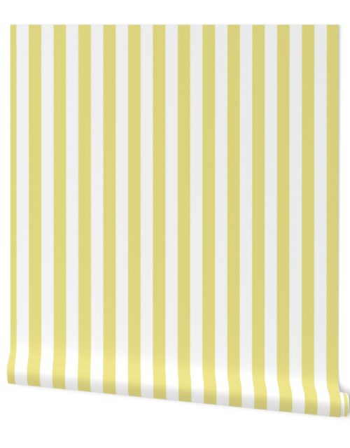 One Inch Beach Hut Stripes in Springtime Forsythia Yellow and White Wallpaper