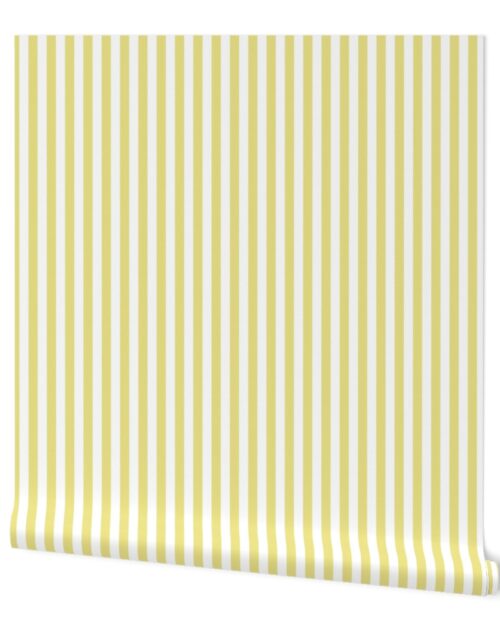 Half Inch 1/2″ Picnic Stripes in SpringtimeYellow and White Wallpaper