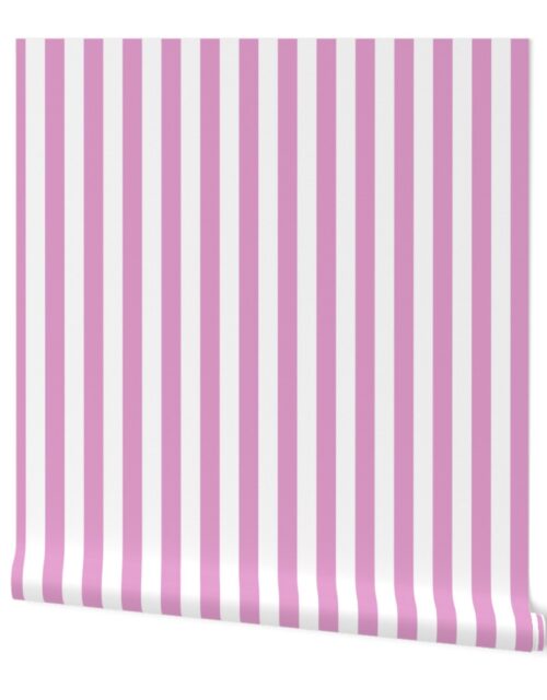 One Inch Beach Hut Stripes in Springtime Pink and White Wallpaper