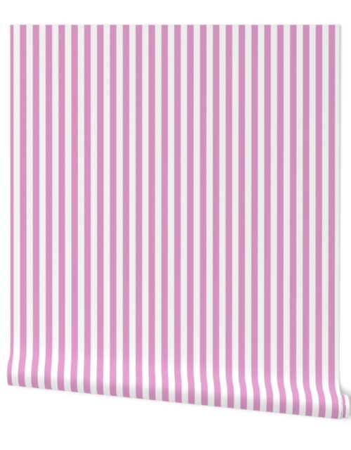Half Inch 1/2″ Picnic Stripes in Springtime Pink and White Wallpaper