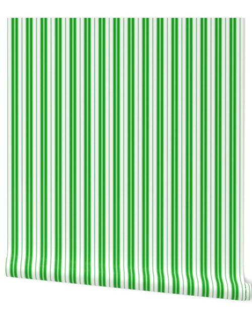 Kelly Green and White Vertical Double Mattress Ticking Wallpaper