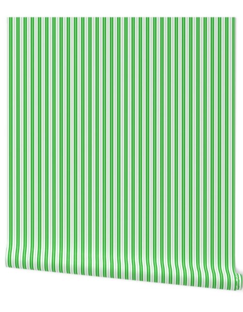 Small Kelly Green and White Vertical Double Mattress Ticking Wallpaper