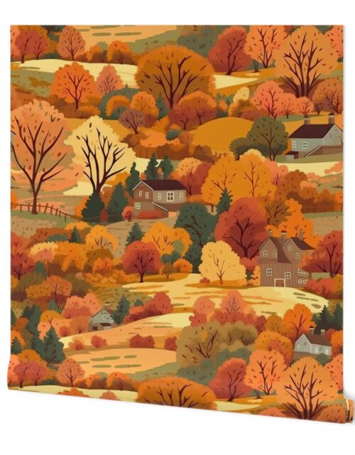 Vintage New England Village Autumn Wallpaper