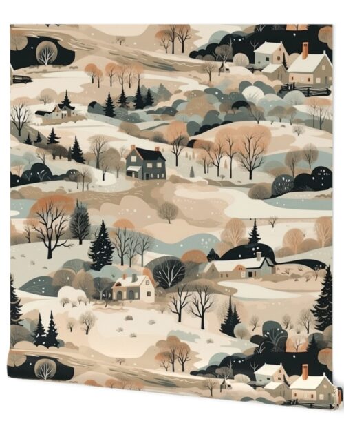 Vintage New England Village Winter Wallpaper