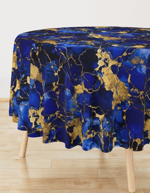Cobalt Blue and  Gold Alcohol Ink 3 Round Tablecloth