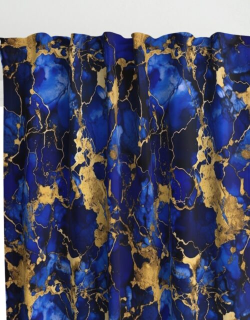 Cobalt Blue and  Gold Alcohol Ink 3 Curtains