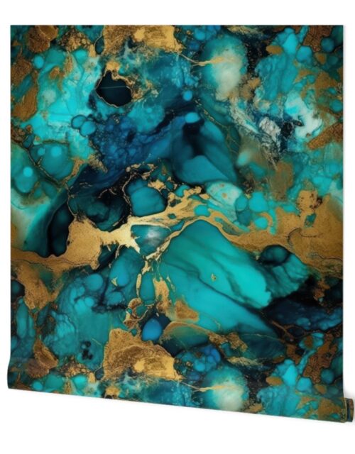 Turquoise and Gold Alcohol Ink 1 Wallpaper