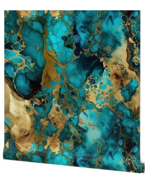 Turquoise and Gold Alcohol Ink 2 Wallpaper