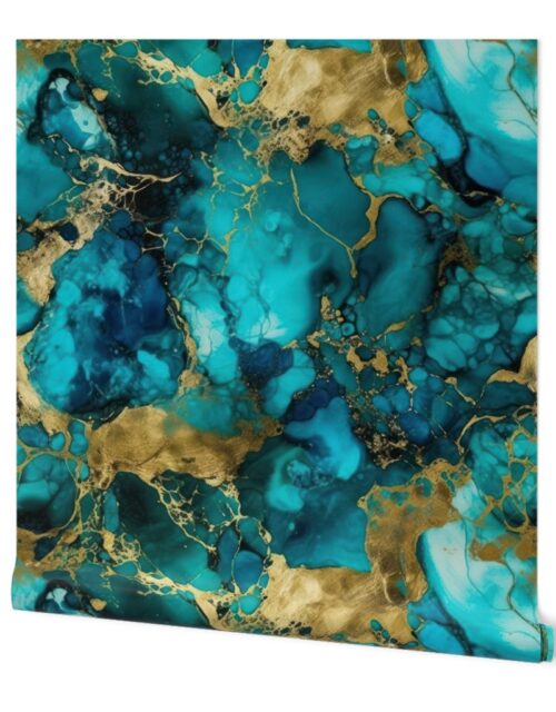 Turquoise and Gold Alcohol Ink 3 Wallpaper