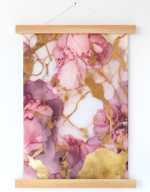 Rose Quartz and Gold Alcohol Ink 1 Wall Hanging