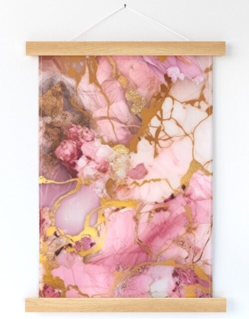 Rose Quartz and Gold Alcohol Ink 4 Wall Hanging