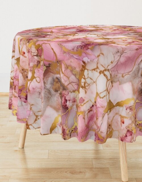 Rose Quartz and Gold Alcohol Ink 4 Round Tablecloth