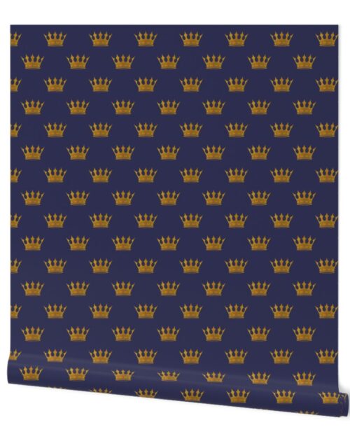 Small 2 Inch Gold Crowns on Royal Blue Wallpaper