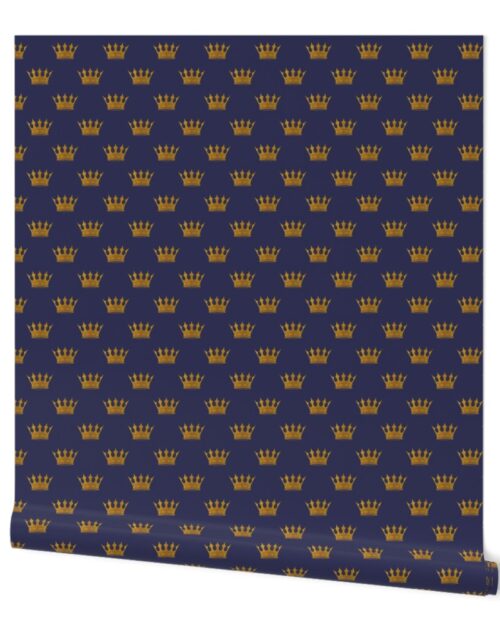 Small 1.5 Inch Gold Crowns on Royal Blue Wallpaper