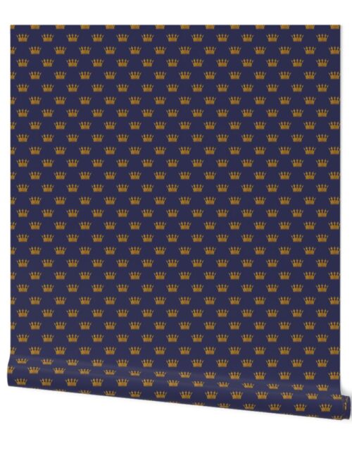 Small 1 Inch Gold Crowns on Royal Blue Wallpaper