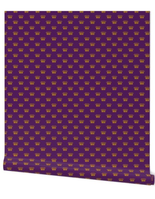 Small 1 Inch Gold Crowns on Royal Purple Wallpaper