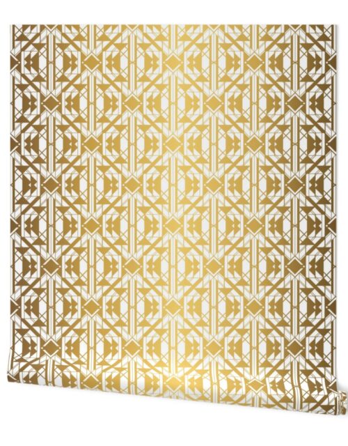 White and Gold Faux Foil Vintage Art Deco Geometric Triangle Pattern Wallpaper