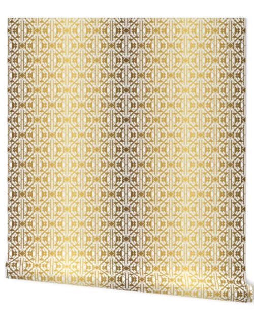 White and Gold Faux Foil Vintage Art Deco Geometric Triangle Pattern Wallpaper