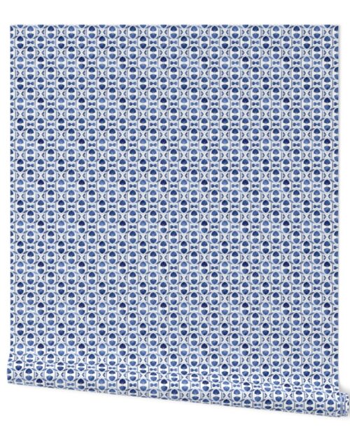 Small Scallop Shells in Blue and White Art Deco Vintage Foil Pattern Wallpaper