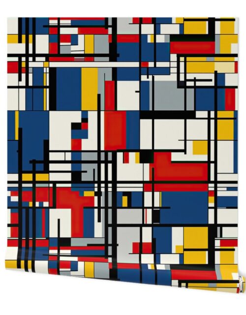 Classic De Stijl Geometric Primary Color Pattern Wallpaper