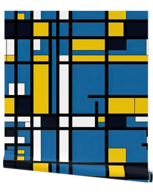 De Stijl Geometric Color Pattern in Blue Wallpaper