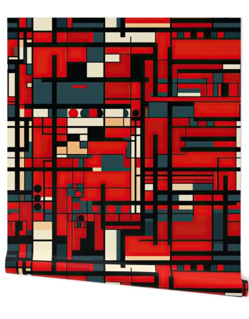 De Stijl Geometric Color Pattern in Red Wallpaper