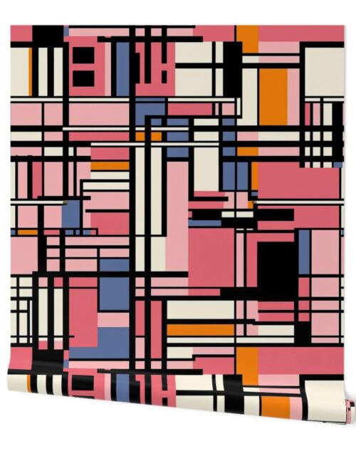 De Stijl Geometric Color Pattern in Pink Wallpaper