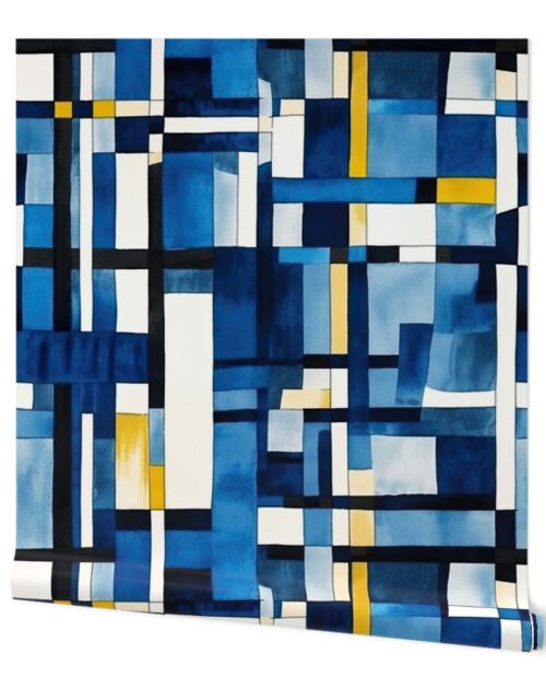 De_Stijl Geometric Primary Color Pattern in Blue Watercolor Wallpaper