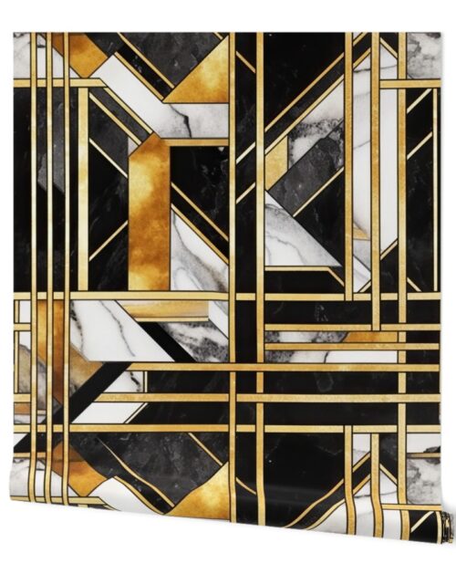 De_Stijl Geometric Art Deco Pattern in Black and Gold Wallpaper