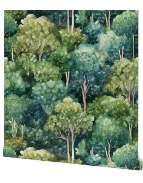 Endless Evergreen Dreamscape Trees in Watercolor Forest Wallpaper