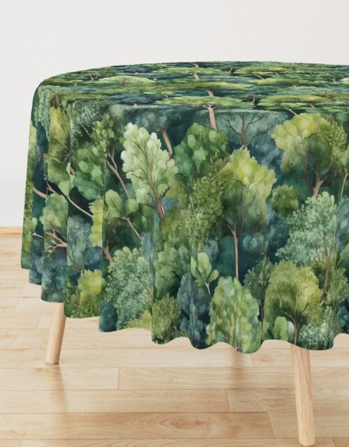 Endless Forest Watercolor Round Tablecloth