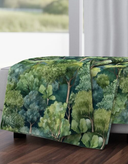 Endless Forest Watercolor Throw Blanket