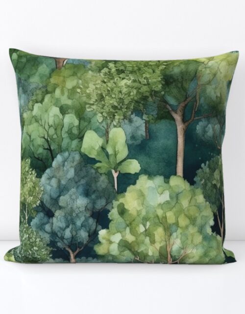 Endless Forest Watercolor Square Throw Pillow