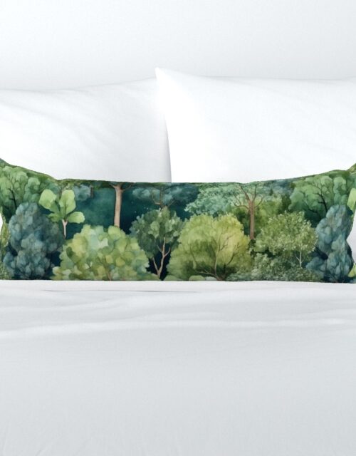 Endless Forest Watercolor Extra Long Lumbar Pillow