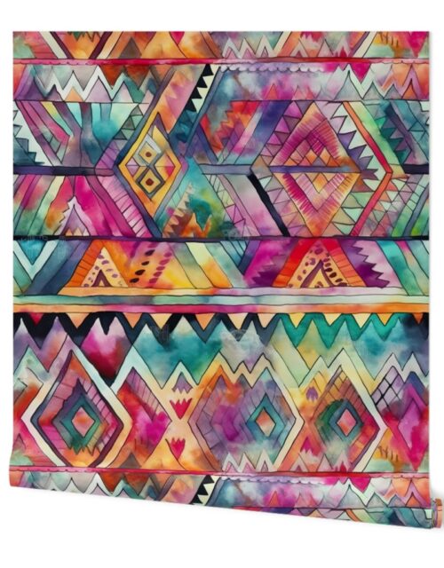 Bright Watercolor Aztec Geometric Pattern Wallpaper
