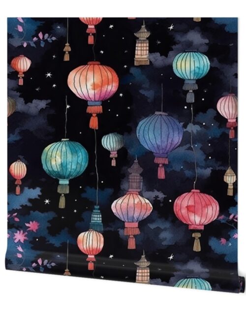 Watercolor Multi-Colored Chinese Paper Lanterns Wallpaper